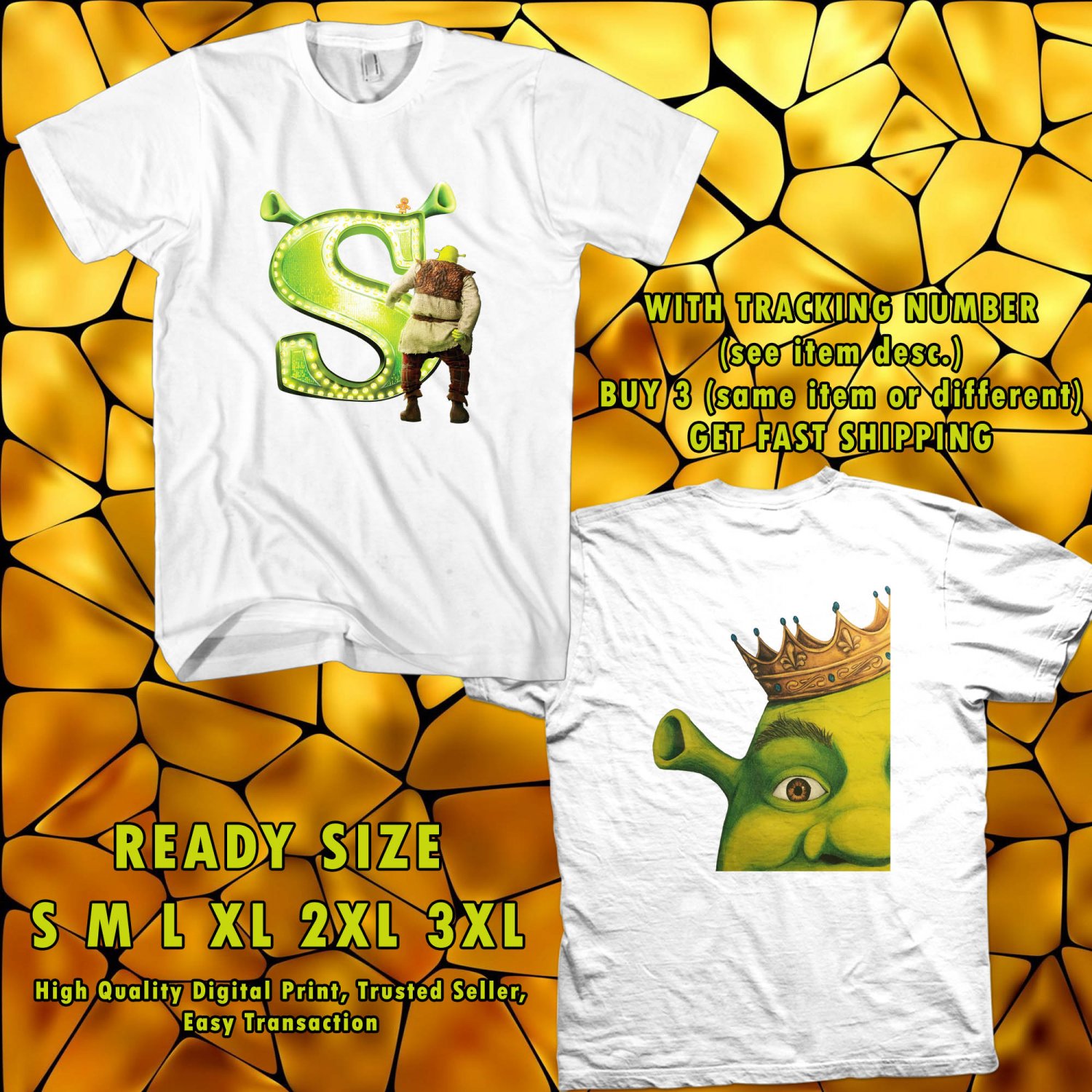 NEW SHREK THE MUSICAL TOUR 2017 WHITE TEE 2 SIDE DMTR