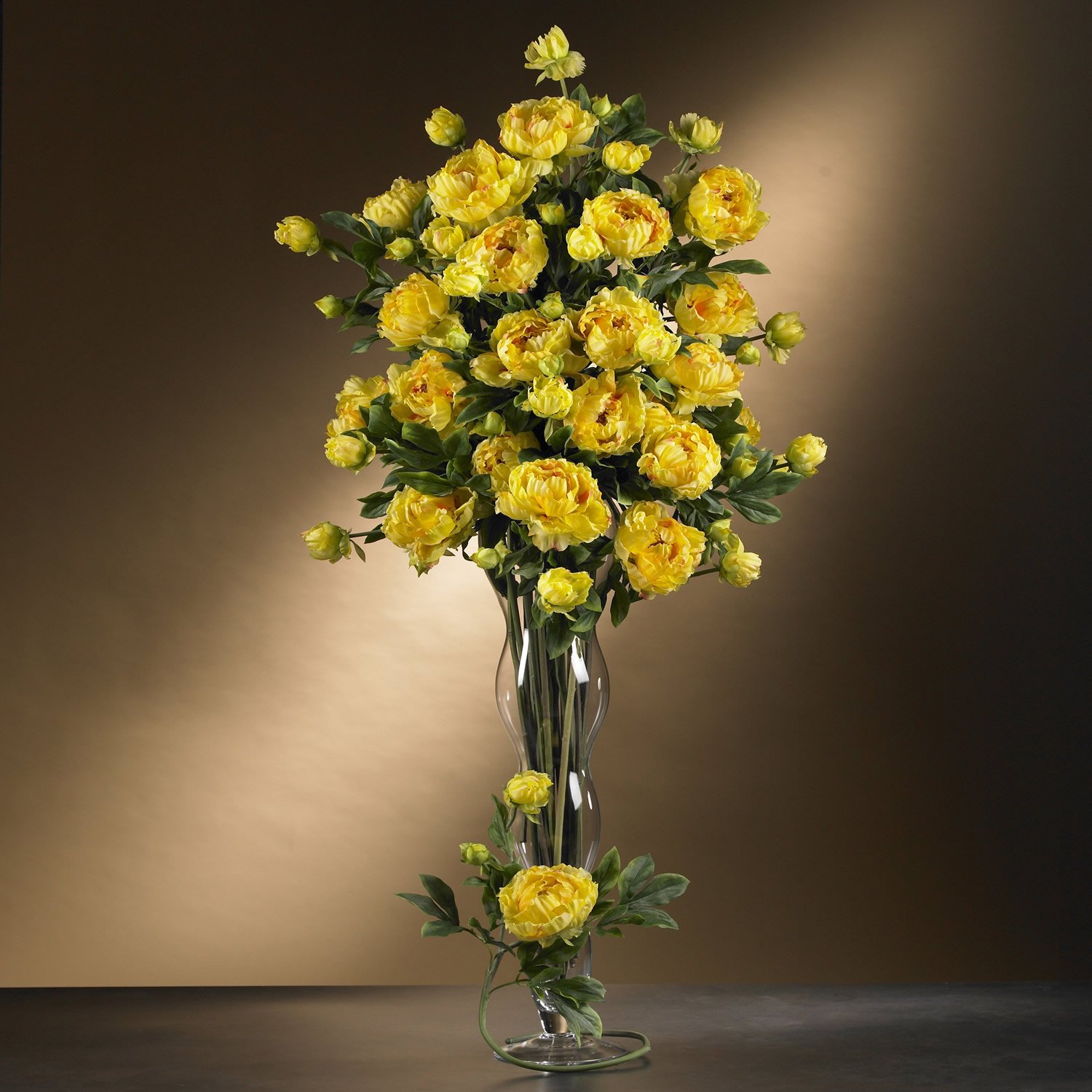 38.5" Peony w/Leaves Stem - Yellow