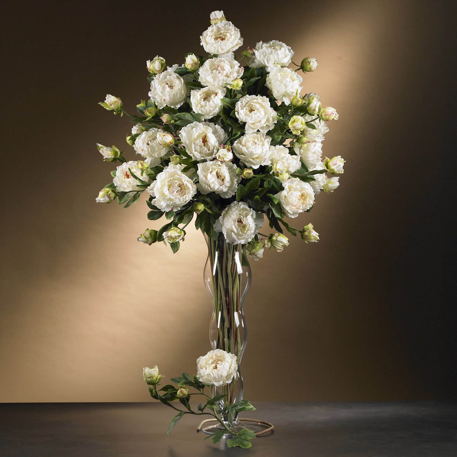 38.5" Peony w/Leaves Stem - White