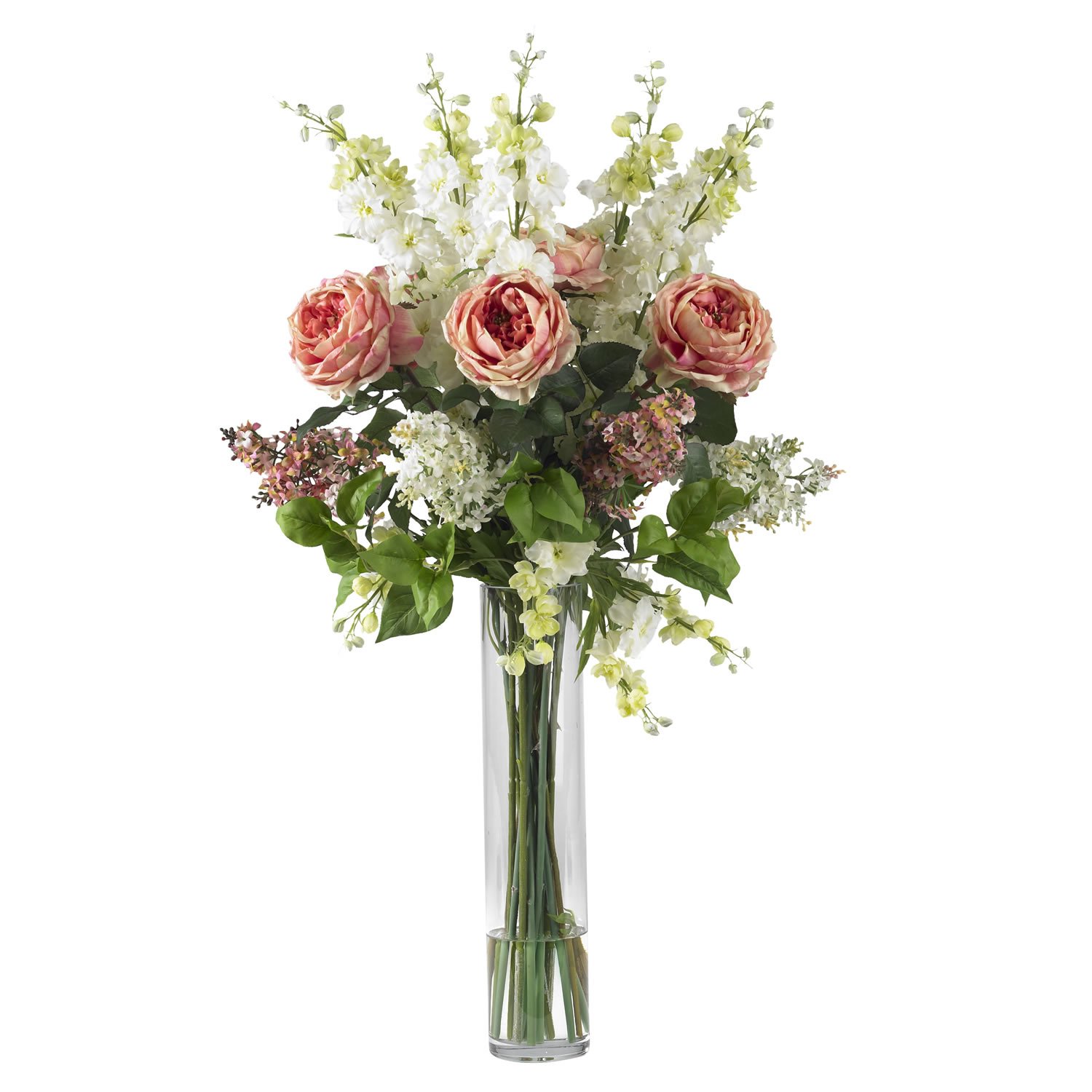 Rose, Delphinium and Lilac Silk Flower Arrangement - Pink