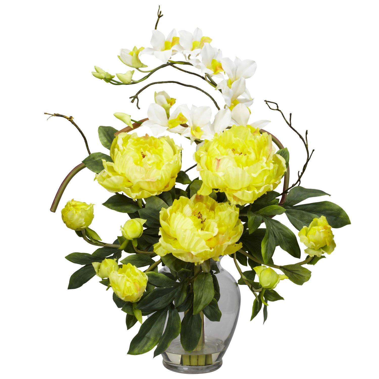Peony & Orchid Silk Flower Arrangement - Yellow