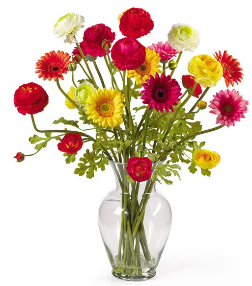 Gerber and Ranunculus Silk Flower Arrangement