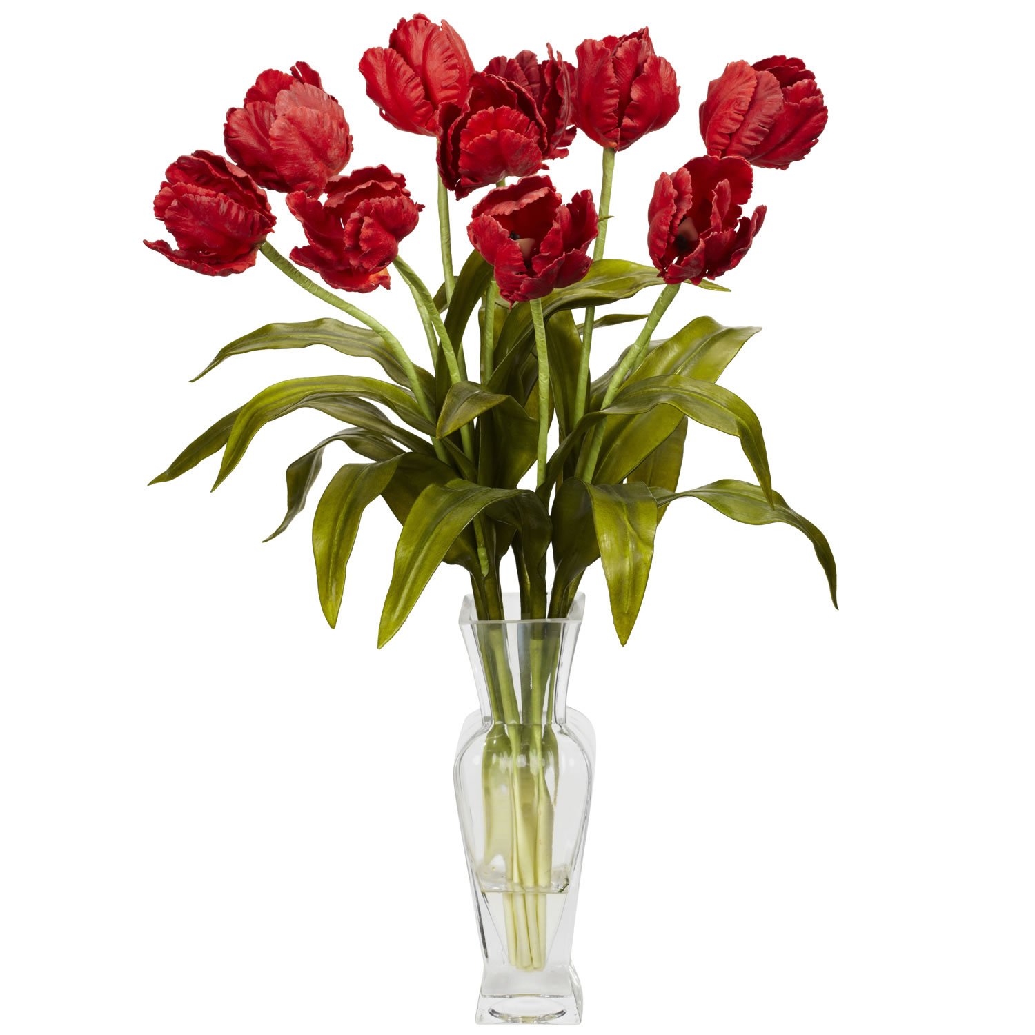 Tulips Wvase Silk Flower Arrangement Red