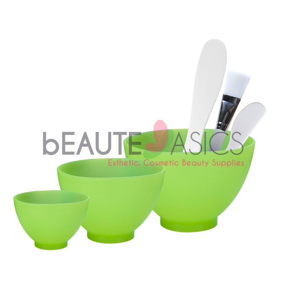 6-Pc Flexible Silicone Facial Mask Mixing Bowl set, Green - AB112Green-Set