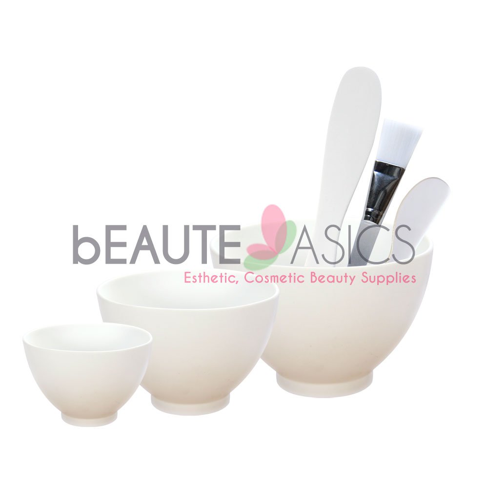 6-Pc Flexible Silicone Facial Mask Mixing Bowl set, White - AB112Wht-Set