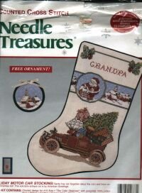 New Needle Treasures Counted Cross Stitch Holiday Motor Car Stocking Kit & Ornament #02888