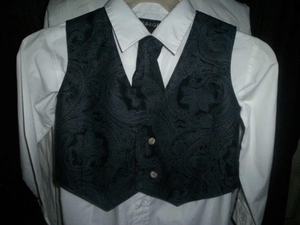 boy's vest and tie combo gray paisley on black handmade black back