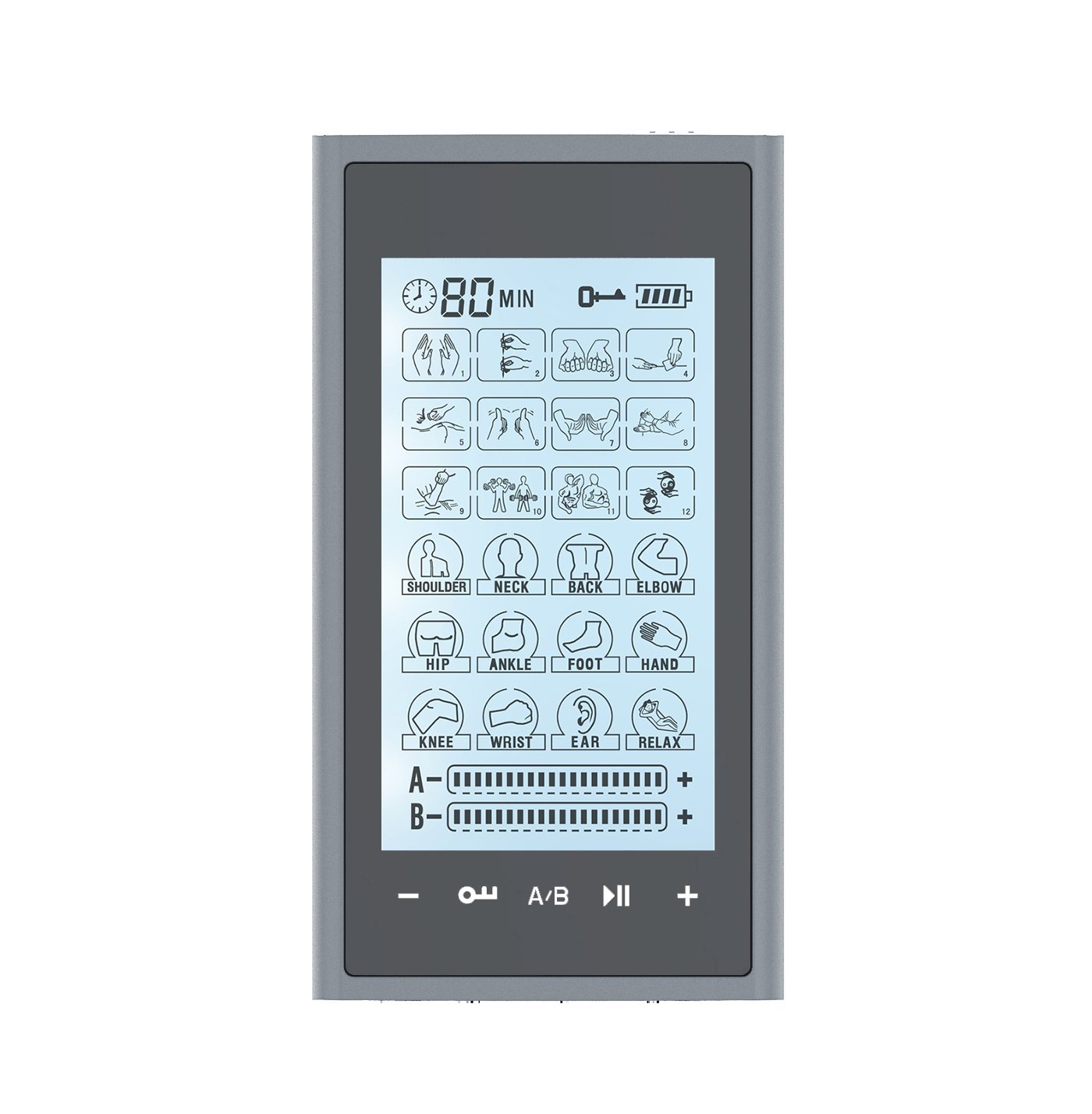 T24AB2 HealthmateForever TENS Unit Electrical Muscle Stimulator Silver in Black