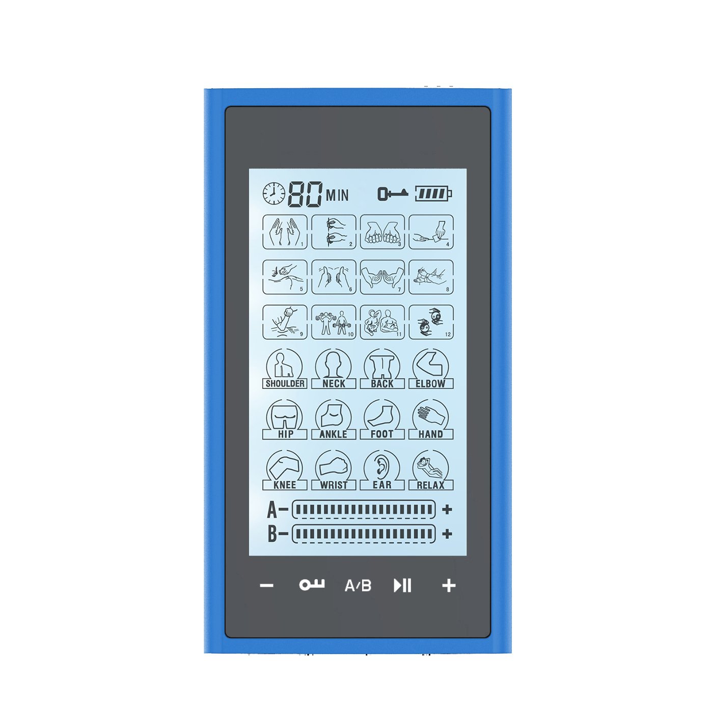T24AB2 HealthmateForever TENS Unit Electrical Muscle Stimulator Blue in Black