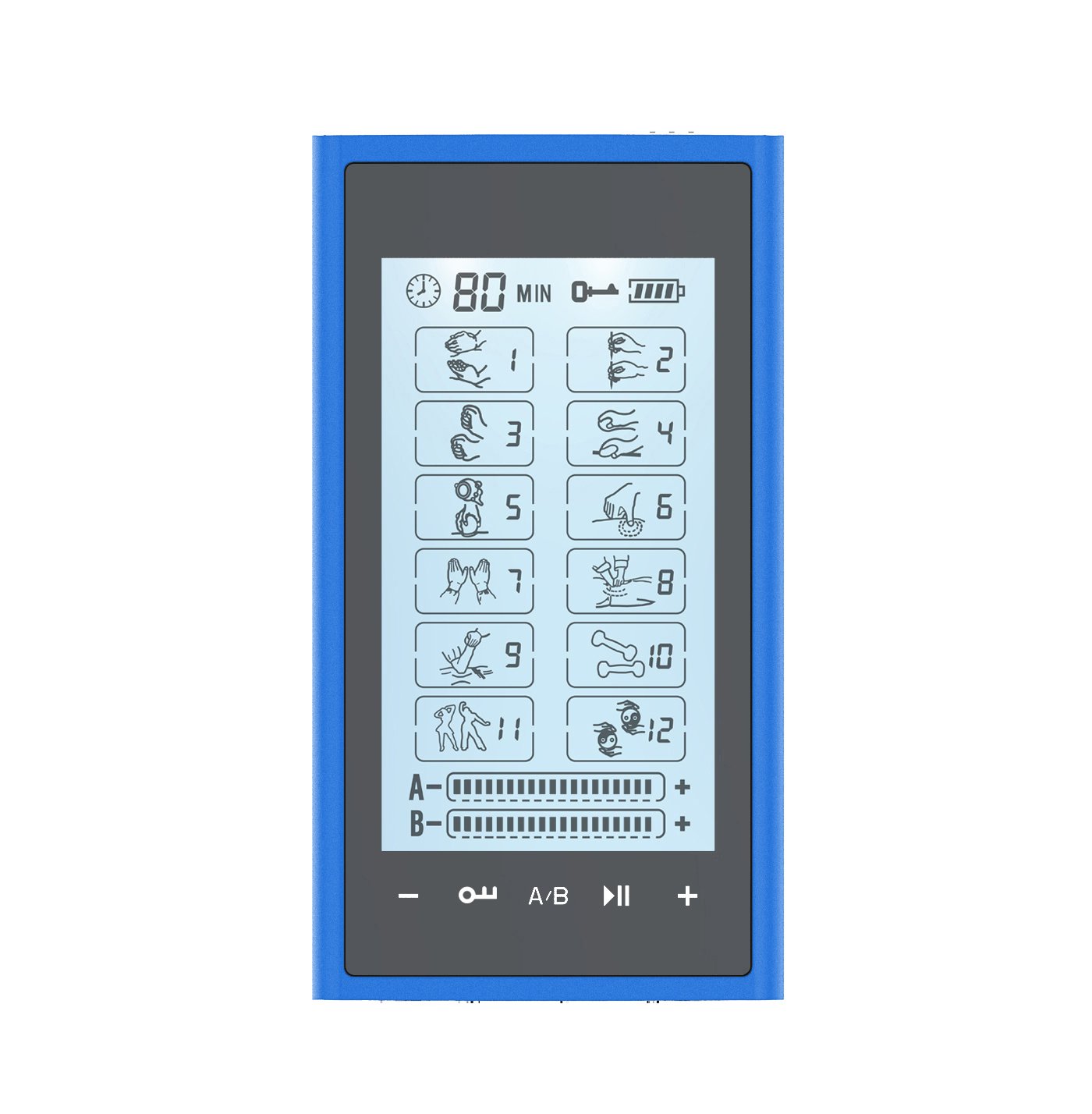 T12AB2 HealthmateForever TENS Unit Electrical Muscle Stimulator Blue in Black