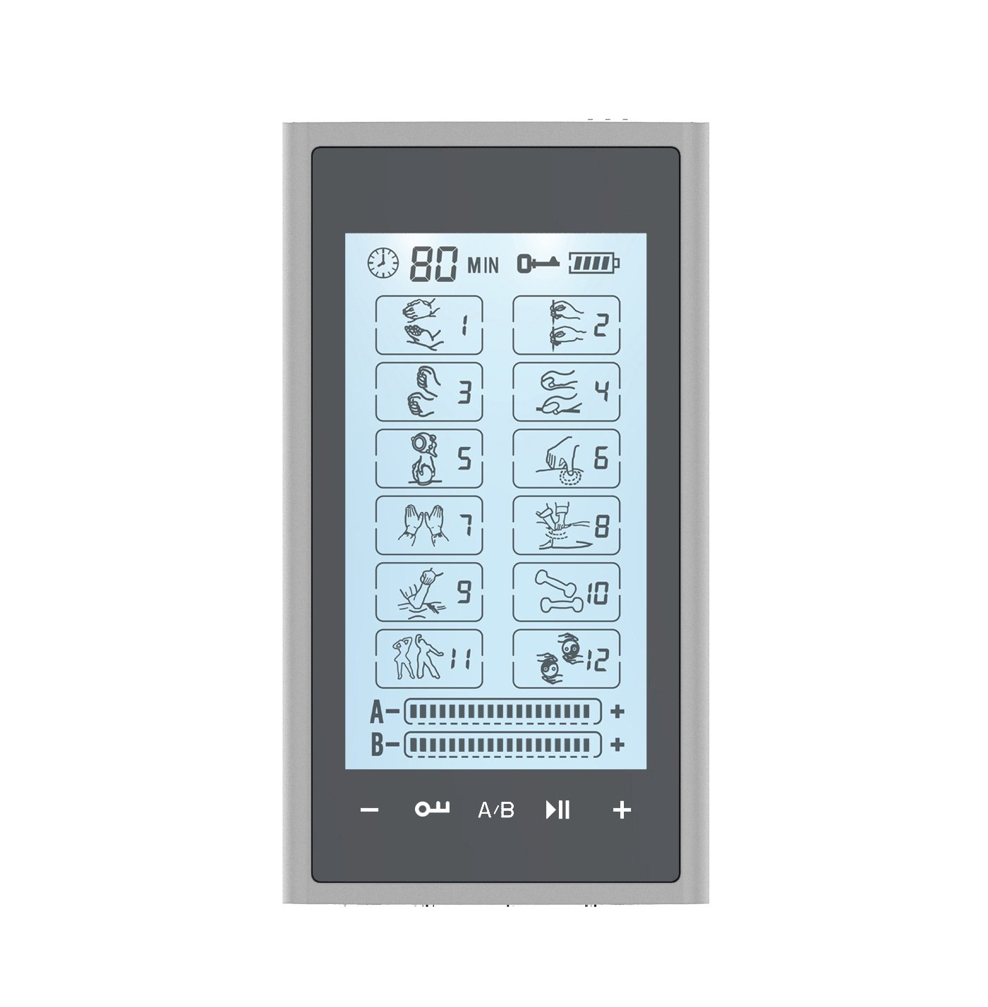 T12AB2 HealthmateForever TENS Unit Electrical Muscle Stimulator Silver in Black
