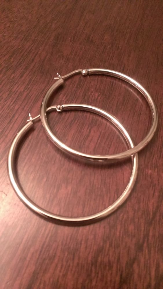 1.85" MEDIUM LARGE STERLING SILVER POLISHED HOOP EARRINGS 3x50mm NWT