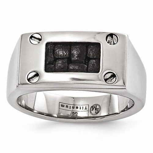 EDWARD MIRELL- MEN'S POLISHED TITANIUM RING WITH BLACK LEATHER INSERT - SIZE 10