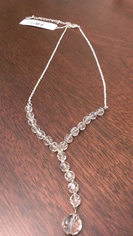 CLEAR/WHITE CRYSTAL "Y" NECKLACE SILVER-TONE W/ ADJUSTABLE LENGTH CHAIN