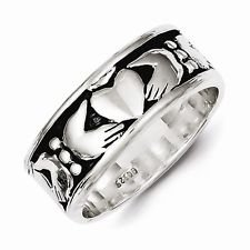 ANTIQUED STERLING SILVER MEN'S CLADDAGH/CELTIC DESIGN RING - SIZE 9 - 9.8 GRAMS