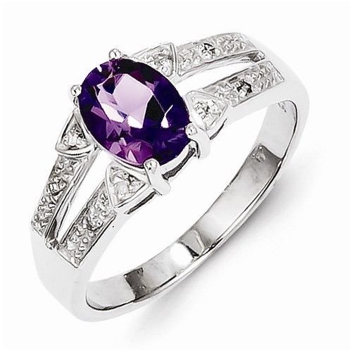 STERLING SILVER NATURAL GENUINE AMETHYST & DIAMOND ACCENT RING - SIZE 6