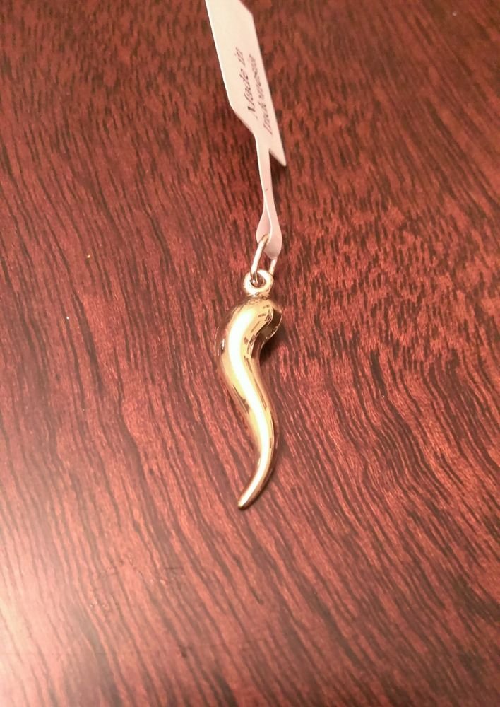 14K YELLOW GOLD ITALIAN HORN PENDANT GOOD LUCK CHARM