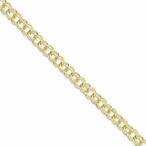 10K YELLOW GOLD 7mm SOLID DOUBLE LINK CHARM BRACELET 8"
