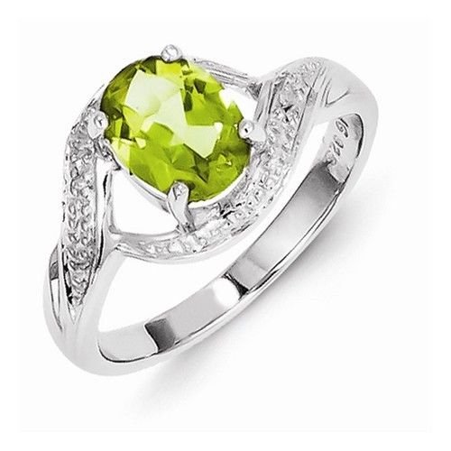 STERLING SILVER NATURAL GENUINE 1.25CT GREEN PERIDOT & DIAMOND RING