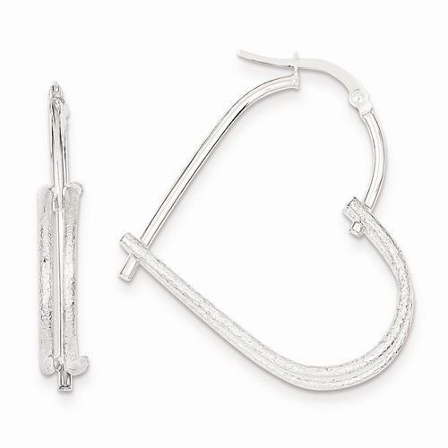 14K WHITE GOLD HEART SHAPED HOOP EARRINGS / HEART HOOPS - MADE IN ITALY