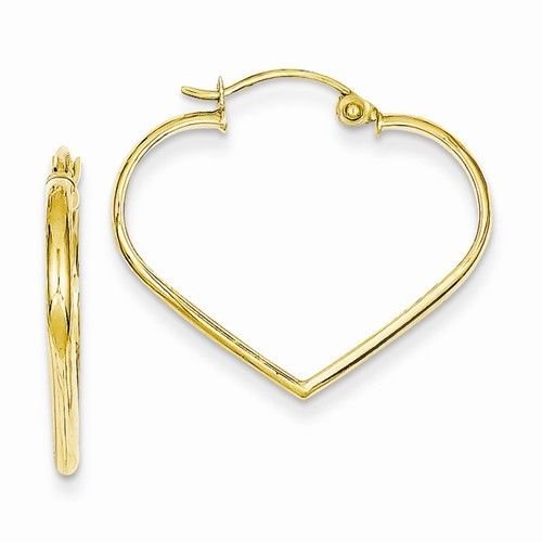 14K YELLOW GOLD HEART HOOP EARRINGS POLISHED HOOPS 2x23mm 1.2 grams