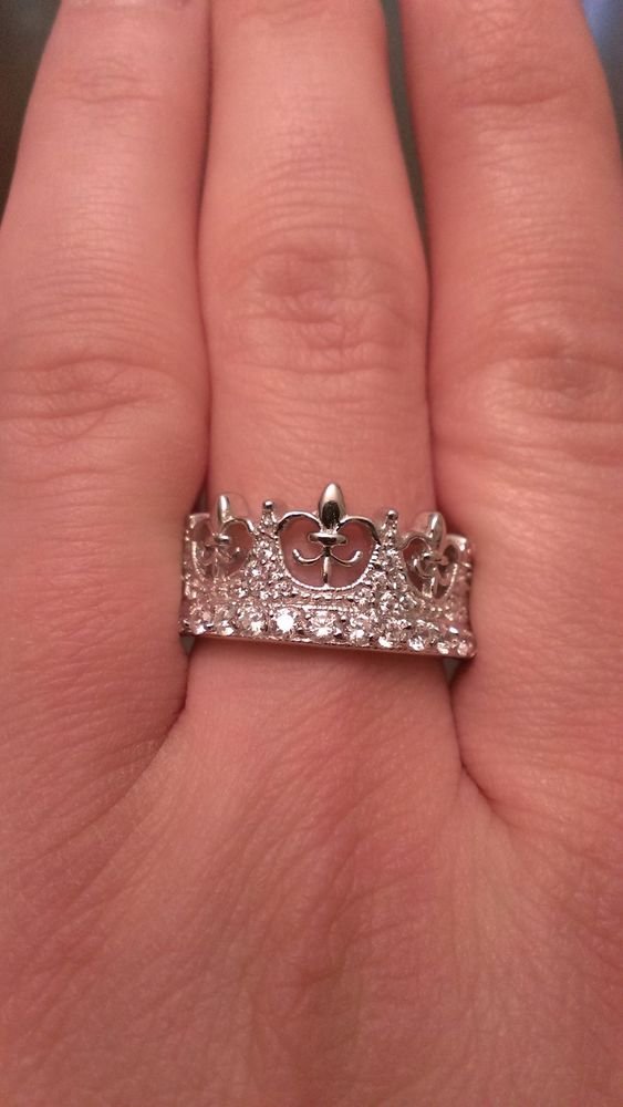 STERLING SILVER & CZ FLEUR DE LIS CROWN RING - SIZE 7