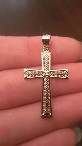 10K YELLOW GOLD CROSS CHARM / PENDANT (MEN/WOMEN) RELIGIOUS - 1.4" LENGTH