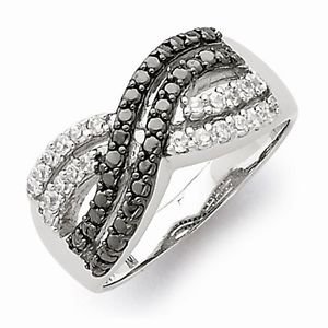 STERLING SILVER POLISHED BLACK AND CLEAR CZ " X " RING - SIZE 8