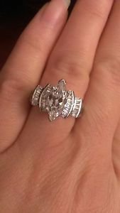 SOLID POLISHED STERLING SILVER MARQUISE & BAGUETTE CZ RING - SIZE 8