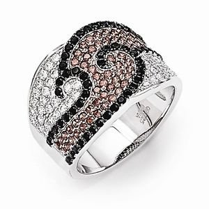 BRILLIANT EMBERS STERLING SILVER WHITE PINK & BLACK CZ SWIRL RING - SIZE 7