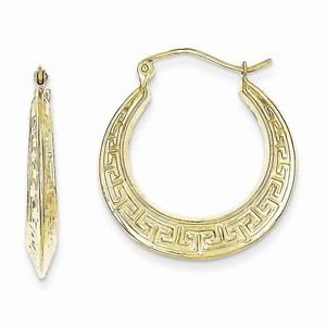 10K YELLOW GOLD SMALL GREEK KEY HOOP EARRINGS POLISHED HOLLOW HOOPS (3x17mm)