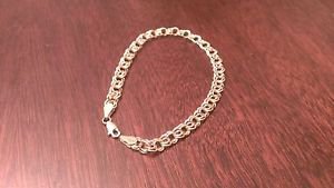 14K YELLOW GOLD 5mm POLISHED HOLLOW DOUBLE LINK CHARM BRACELET 8.25 INCH LENGTH