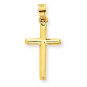 14K YELLOW GOLD SMALL 3-D POLISHED HOLLOW CROSS CHARM / PENDANT - 1 INCH
