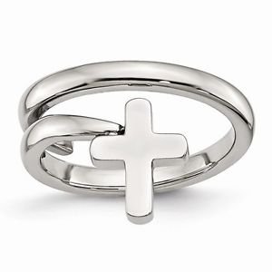 CHISEL BRAND POLISHED STAINLESS STEEL TWISTED CROSS RING - SIZE 6