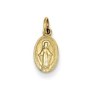 14K SOLID GOLD TINY MIRACULOUS MEDAL MARY CHARM PENDANT RELIGIOUS - 0.25 GM