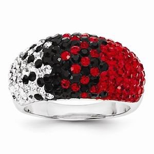STERLING SILVER GEORGIA BULLDOGS RED & BLACK CRYSTALS SPIRIT RING - SIZE 8