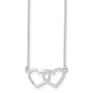 STERLING SILVER POLISHED AND TEXTURED DOUBLE HEART NECKLACE - 18"