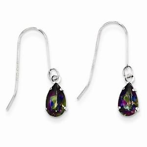 DESIGNER MADI K 14K WHITE GOLD 8X5mm PEAR SHAPE MYSTIC FIRE TOPAZ EARRINGS