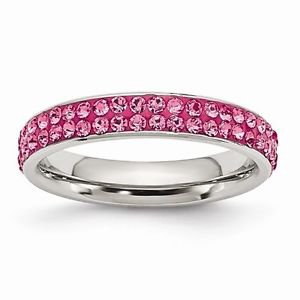 STAINLESS STEEL 4mm POLISHED PINK CRYSTAL RING - SIZE 7