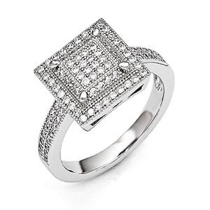 STERLING SILVER BRILLIANT EMBERS MODERN SQUARE TOP CZ CLUSTER RING - SIZE 6