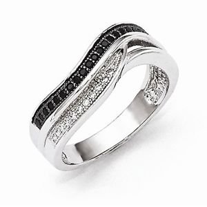 STERLING SILVER CONTEMPORARY BLACK & CLEAR CZ RING- 32 STONES - SIZE 8