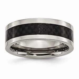8MM POLISHED TITANIUM BLACK CARBON FIBER FLAT BAND/ RING - SIZE 9