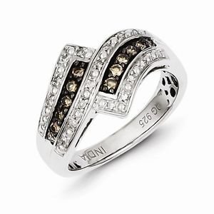 STERLING SILVER 1/3 CT CHAMPAGNE DIAMOND CLUSTER SWIRL RING - SIZE 8