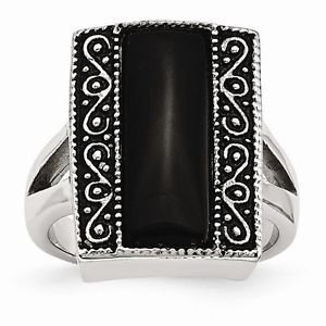 CHISEL BRAND ANTIQUED STAINLESS STEEL RECTANGULAR NATURAL ONYX RING - SIZE 6