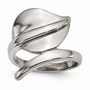 CHISEL BRAND POLISHED STAINLESS STEEL LEAF DESIGN RING - SIZE 8