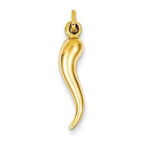 14K YELLOW GOLD HOLLOW 3D ITALIAN HORN PENDANT GOOD LUCK CHARM