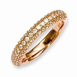 STERLING SILVER ROSE GOLD PLATED 3-ROW PAVE CZ RING / BAND - SIZE 8