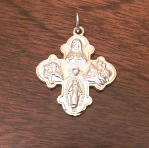 STERLING SILVER & VERMEIL 4 WAY MEDAL CROSS CHARM / PENDANT- 4.4 GRAMS