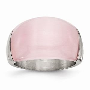 STAINLESS STEEL MODERN PINK CATS EYE RING- 12mm WIDTH - SIZE 8