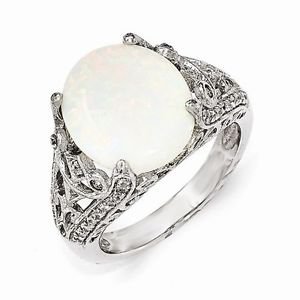 STERLING SILVER SYNTHETIC OPAL & CZ RING BY DESIGNER CHERYL M - SIZE 7